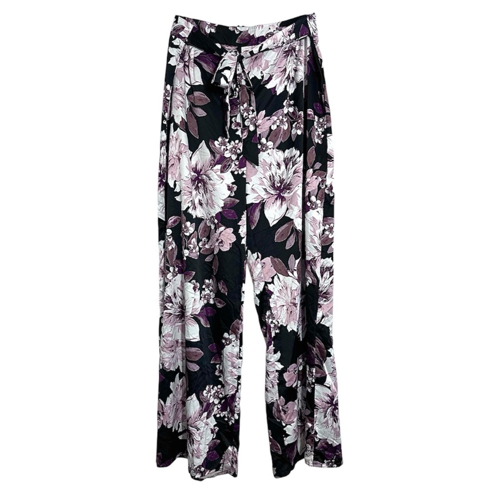 Charlotte Russe Floral Wide Leg Pants Black Purple Size X-Large Feminine Garden